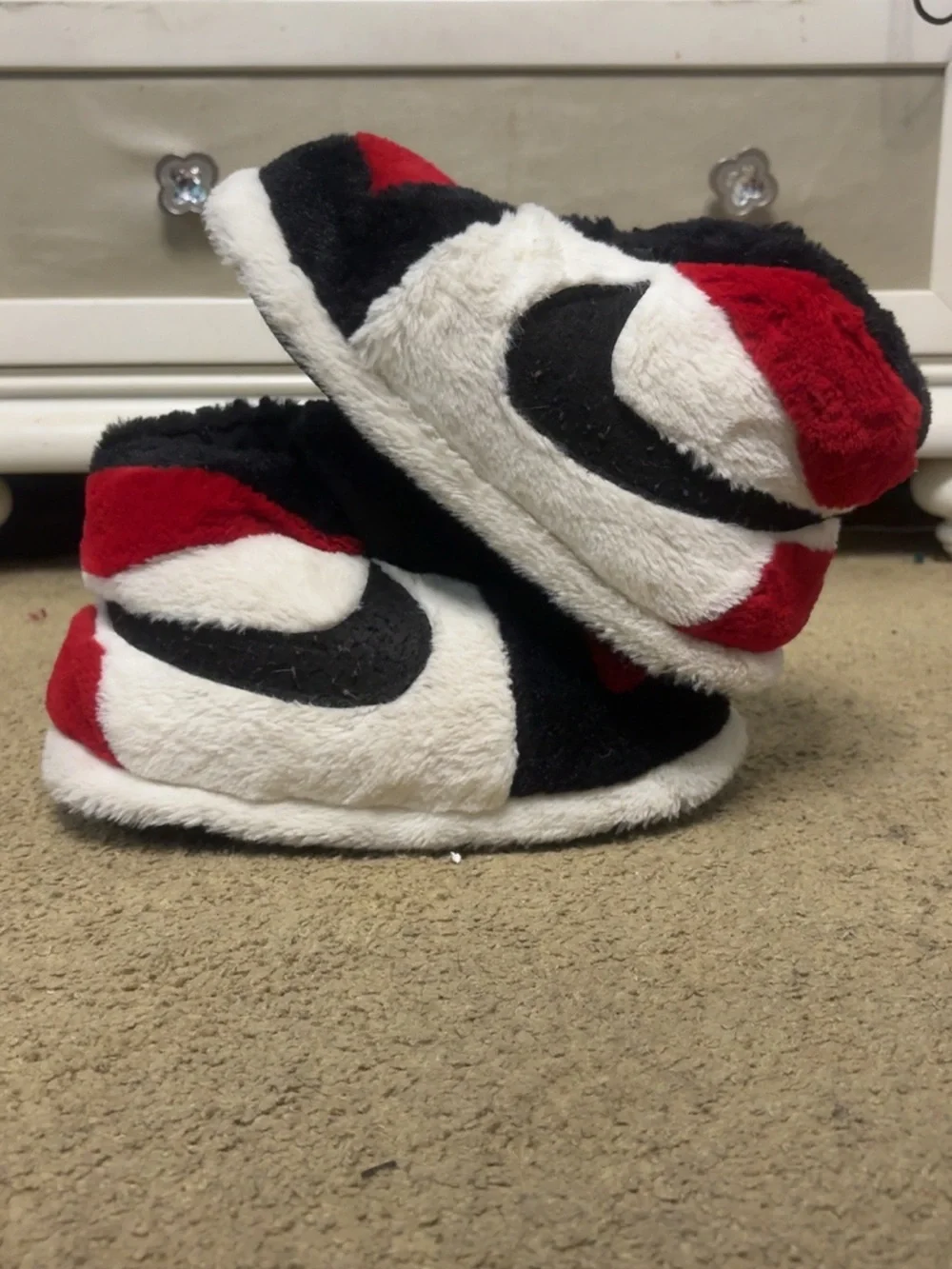 Nike Kids Plush Slip-On Slippers - Red, Black & White